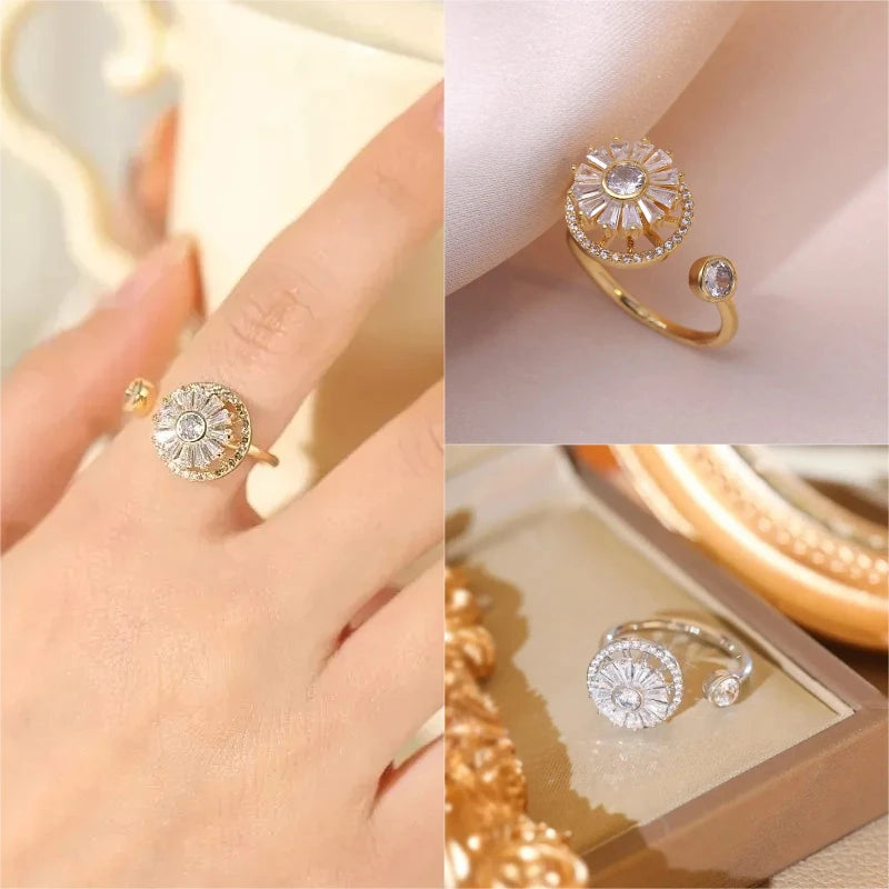 Women's Spinner Ring Luxury Four Clover Flower Rings For Man Gold Color Anti-stress Anxiety Fidget Ring Stainless Steel Jewelry