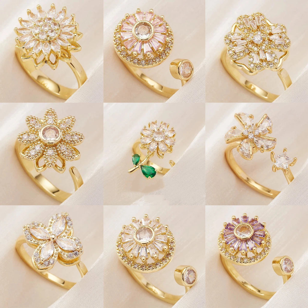 Women's Spinner Ring Luxury Four Clover Flower Rings For Man Gold Color Anti-stress Anxiety Fidget Ring Stainless Steel Jewelry