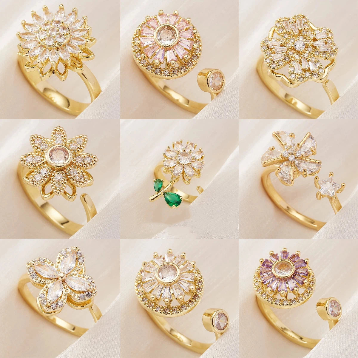 Women's Spinner Ring Luxury Four Clover Flower Rings For Man Gold Color Anti-stress Anxiety Fidget Ring Stainless Steel Jewelry