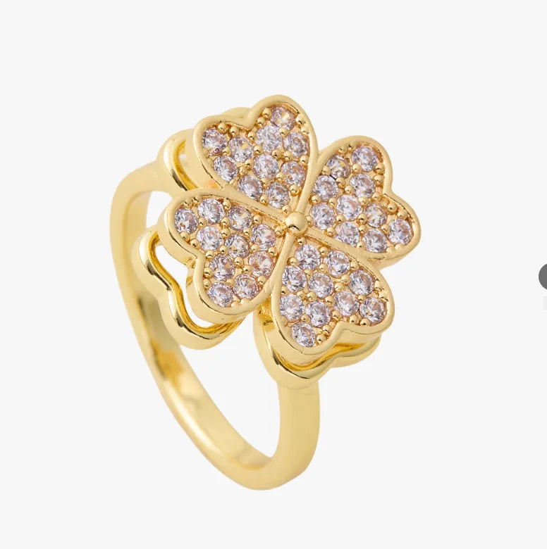 Women's Spinner Ring Luxury Four Clover Flower Rings For Man Gold Color Anti-stress Anxiety Fidget Ring Stainless Steel Jewelry