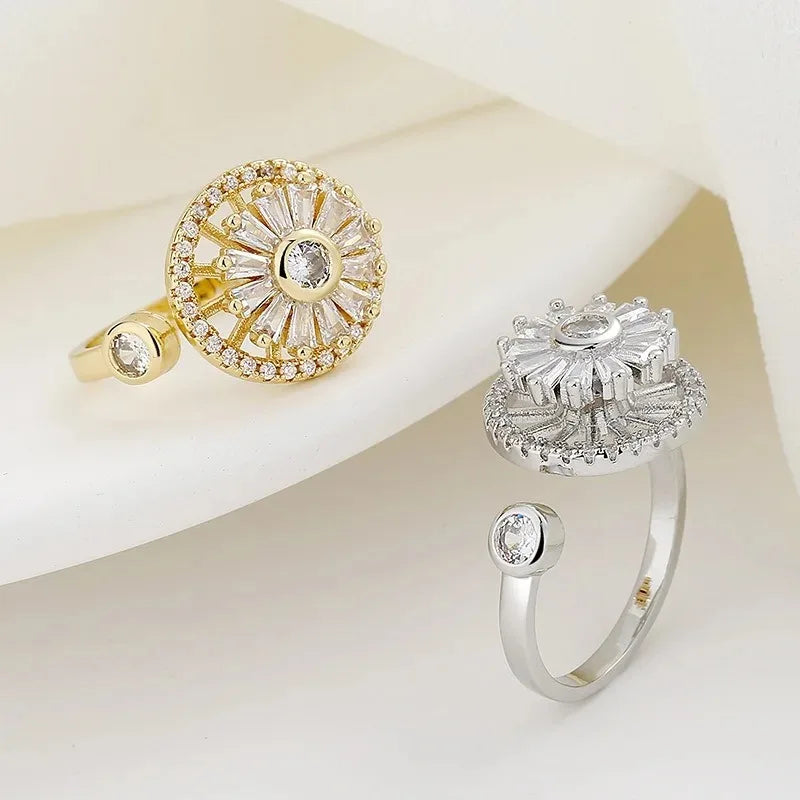 Women's Spinner Ring Luxury Four Clover Flower Rings For Man Gold Color Anti-stress Anxiety Fidget Ring Stainless Steel Jewelry
