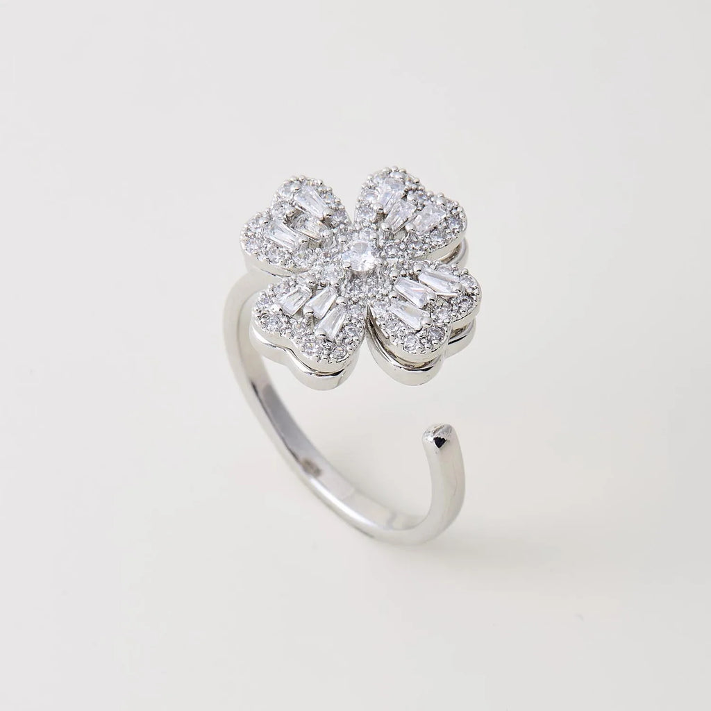 Women's Spinner Ring Luxury Four Clover Flower Rings For Man Gold Color Anti-stress Anxiety Fidget Ring Stainless Steel Jewelry
