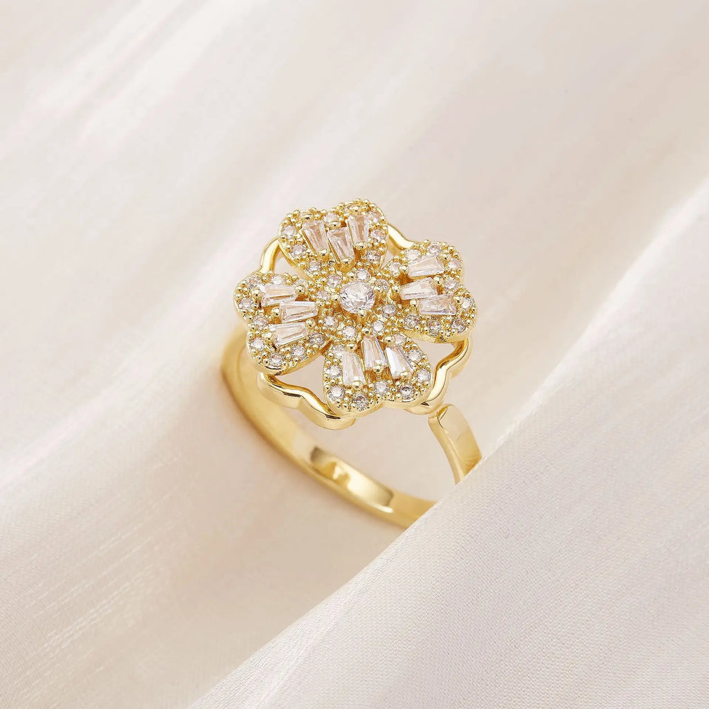 Women's Spinner Ring Luxury Four Clover Flower Rings For Man Gold Color Anti-stress Anxiety Fidget Ring Stainless Steel Jewelry