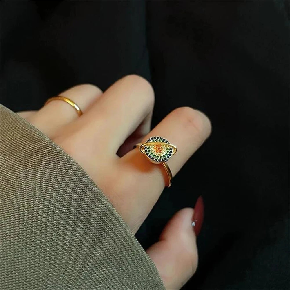 Rotatable CZ Crystal Sunflower Stress Relief Anxiety Open Rings for Women Adjustable Floral Gold Color Spinner Finger Rings Gift