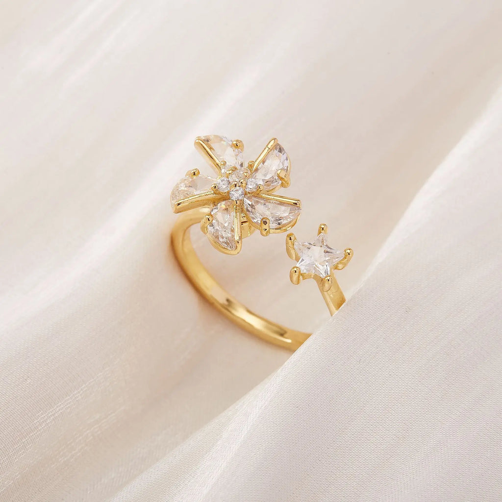 Women's Spinner Ring Luxury Four Clover Flower Rings For Man Gold Color Anti-stress Anxiety Fidget Ring Stainless Steel Jewelry