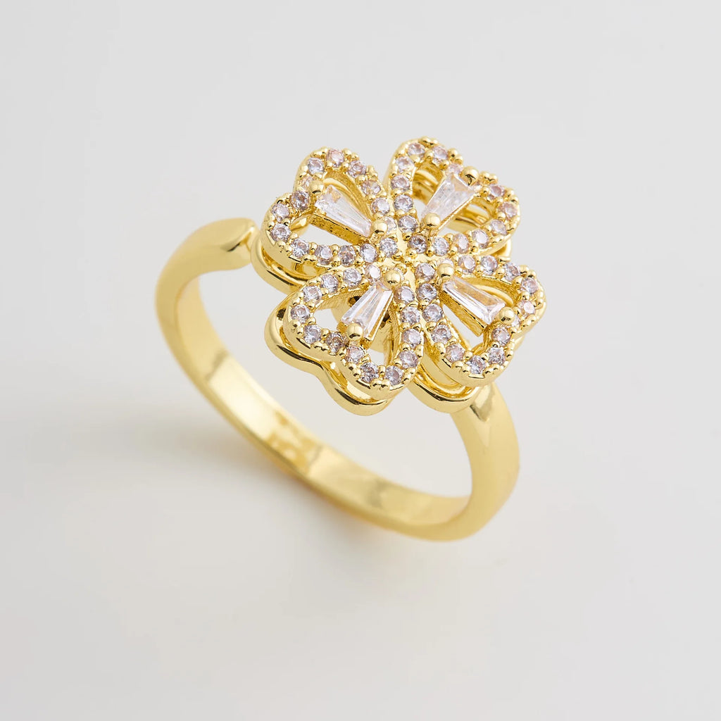 Women's Spinner Ring Luxury Four Clover Flower Rings For Man Gold Color Anti-stress Anxiety Fidget Ring Stainless Steel Jewelry